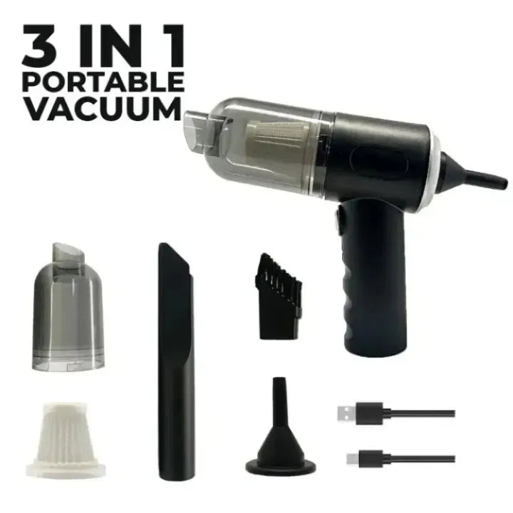 High Power 3-in-1 Portable Vacuum Cleaner – Cordless, Rechargeable Vacuum Cleaner for Car, Home & Interiors